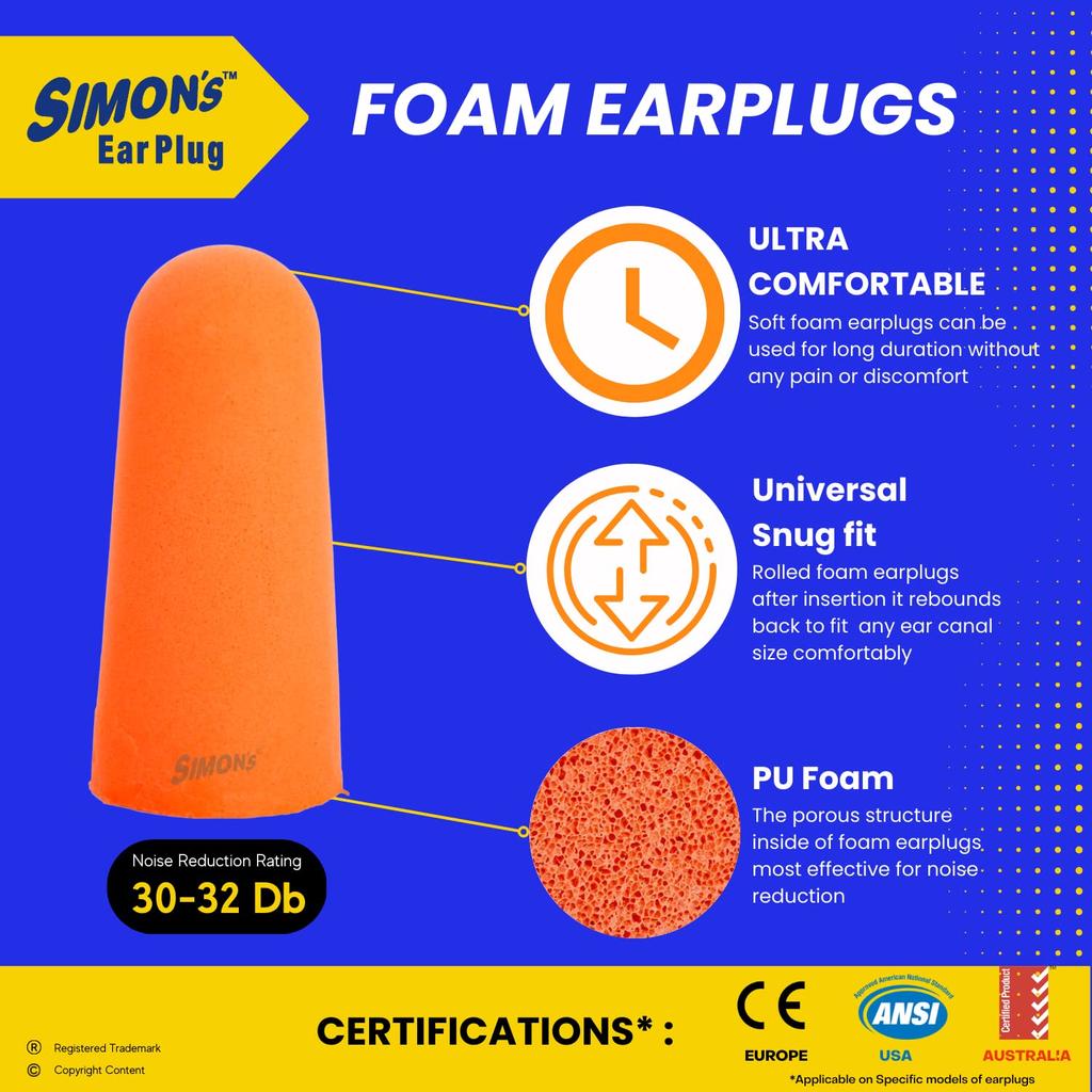 Simon's Sleepwell Foam Earplugs - 5 Pairs (Orange)