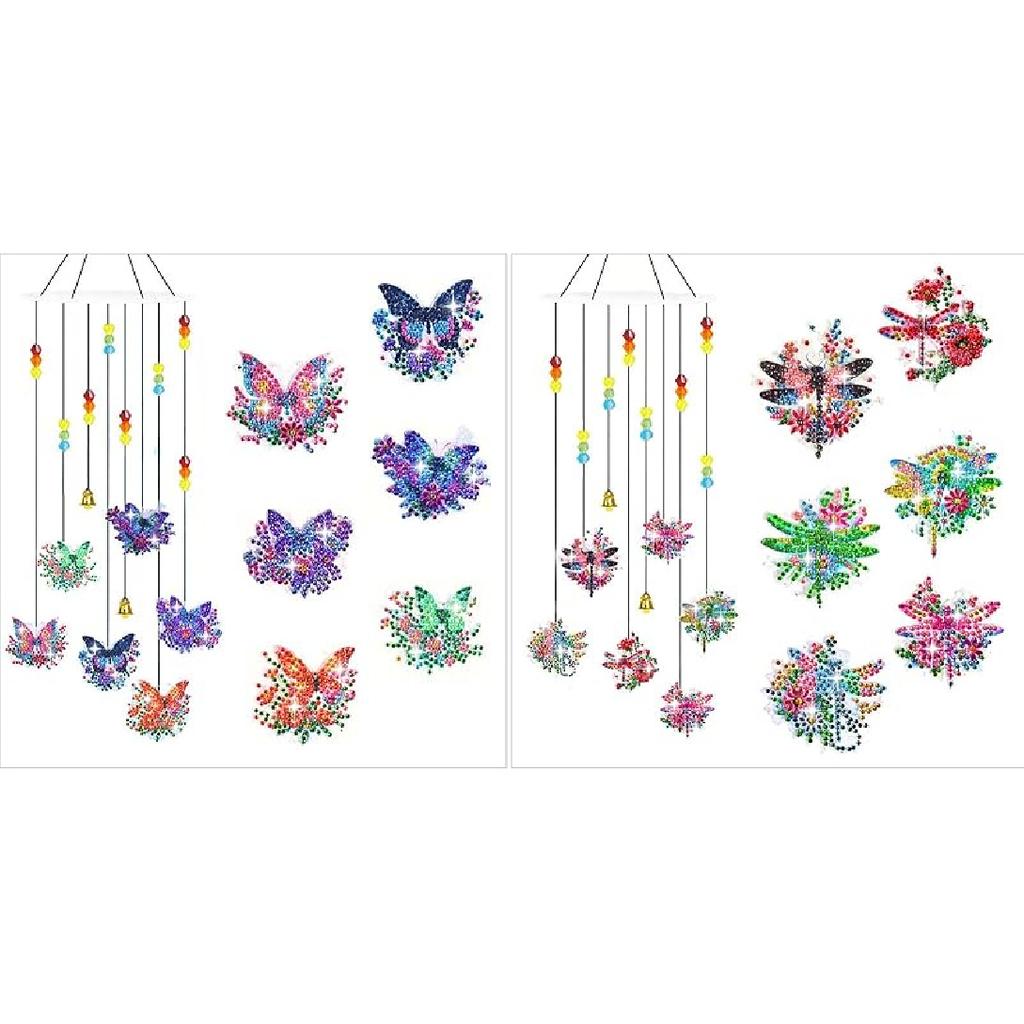Generic DIY Dotted Diamond Art Painting Wind Chime Kit, Three-Dimensional Sun Catchers Diamonds Dot Paintings Hanging Ornaments, for Spring Garden