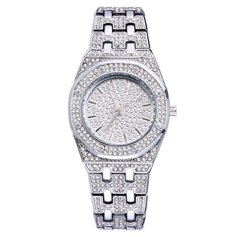 MISSFOX Womens Watch Hip Hop Full Quartz Wristwatch Ins Style Gold/Two-Tone/White 2528 Model