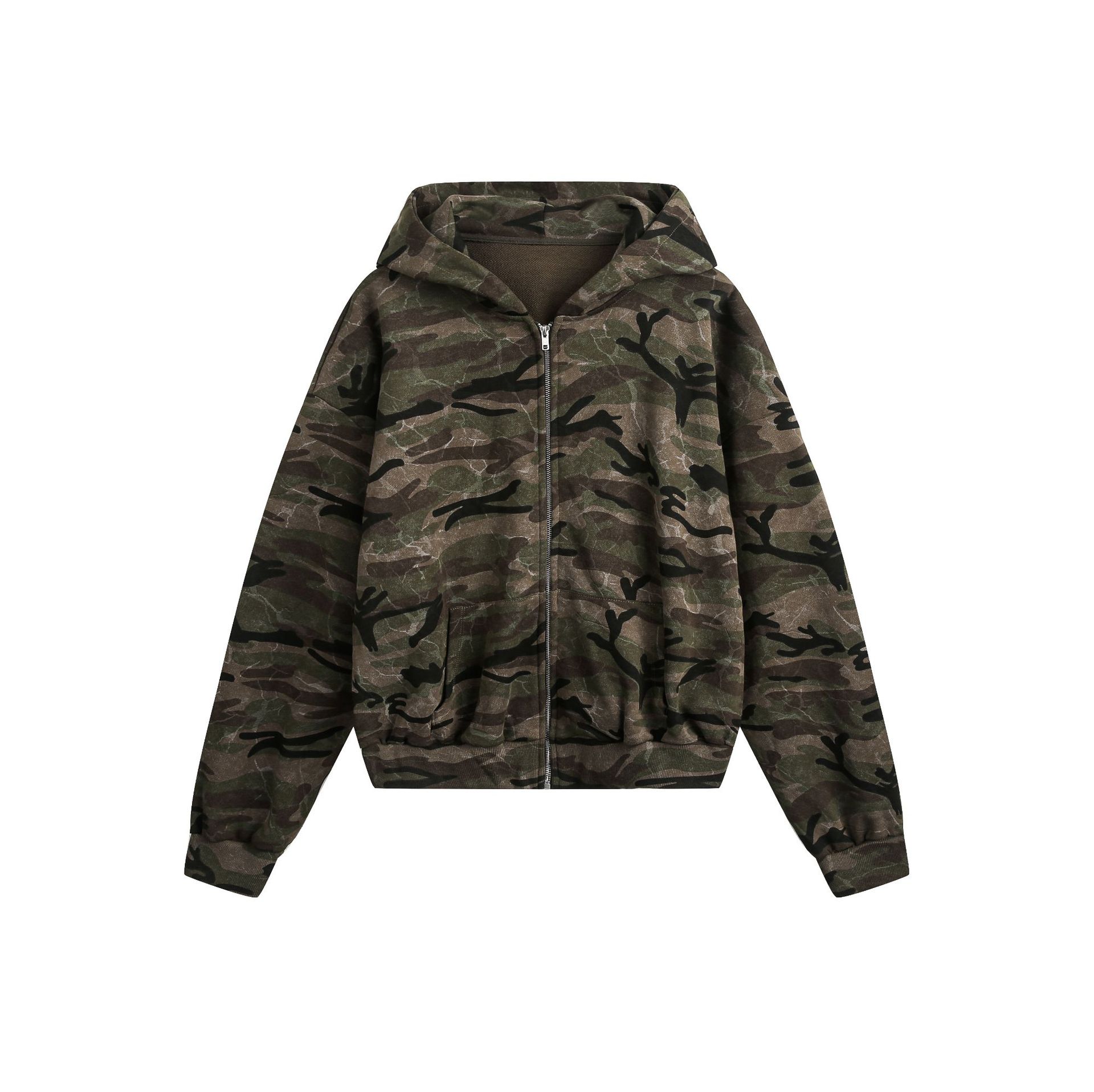 Men s Spring American Street Camouflage Hoodie Jacket Couple Cardigan Zipper Sweater M