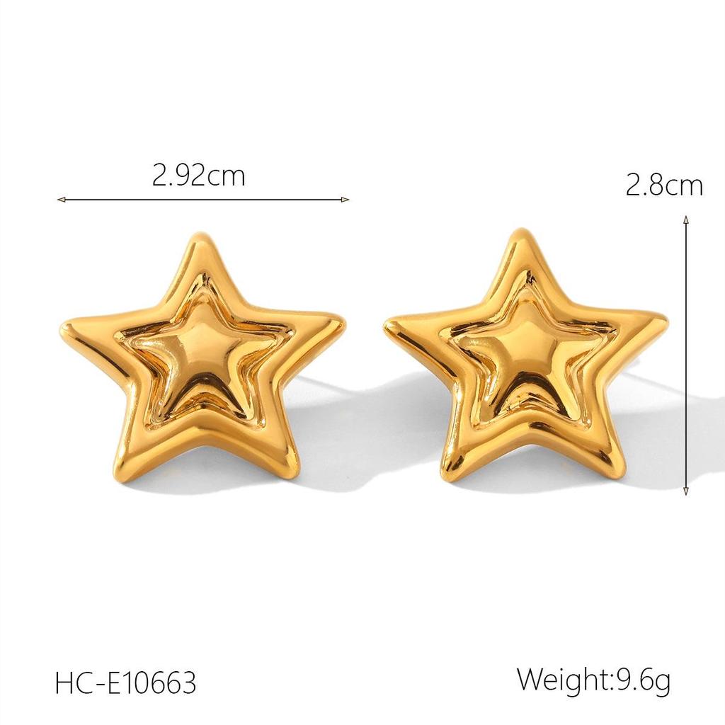 Stainless Steel Gold & Silver Star Pendant Necklace with Open Ring & Star Earrings