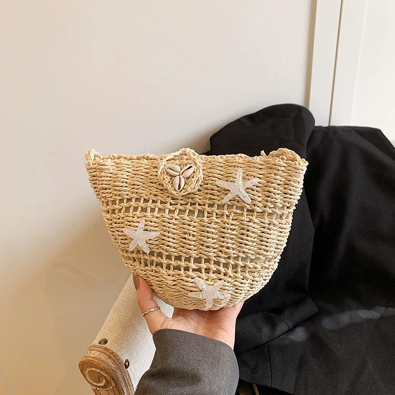 Shell Flower Decoration Design Woven Crossbody Bags Woman Y2K Harajuku Vintage Beach Vacation Style Handbag KTB