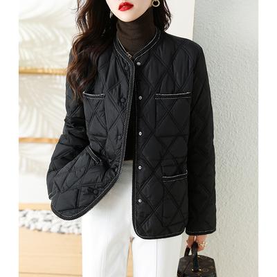 Inverno Novo Roupas Femininas Moda Combinação de Cores Casaco Curto de Algodão Acolchoado com Algodão Losango