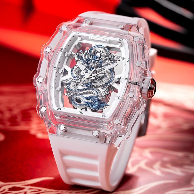 Langma R Acrylic Hollow Transparent Wine Barrel Men's Quartz Watch Automatic Quartz Watch Trend Sports