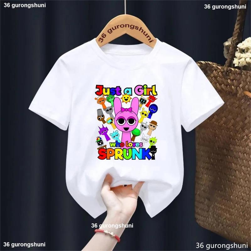 2025 Just A Girls Who Loves Sprunki Graphic Printed Tshirt Girls/Boys Funny Birthday Party T-Shirt Summer Solid T Shirt Top