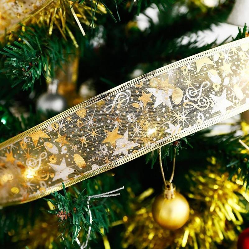 1/3/5M Christmas Tree Decoration Ribbon Lights DIY Bronzing Lace Ribbon String Lights For New Year Xmas Party Home Decolation