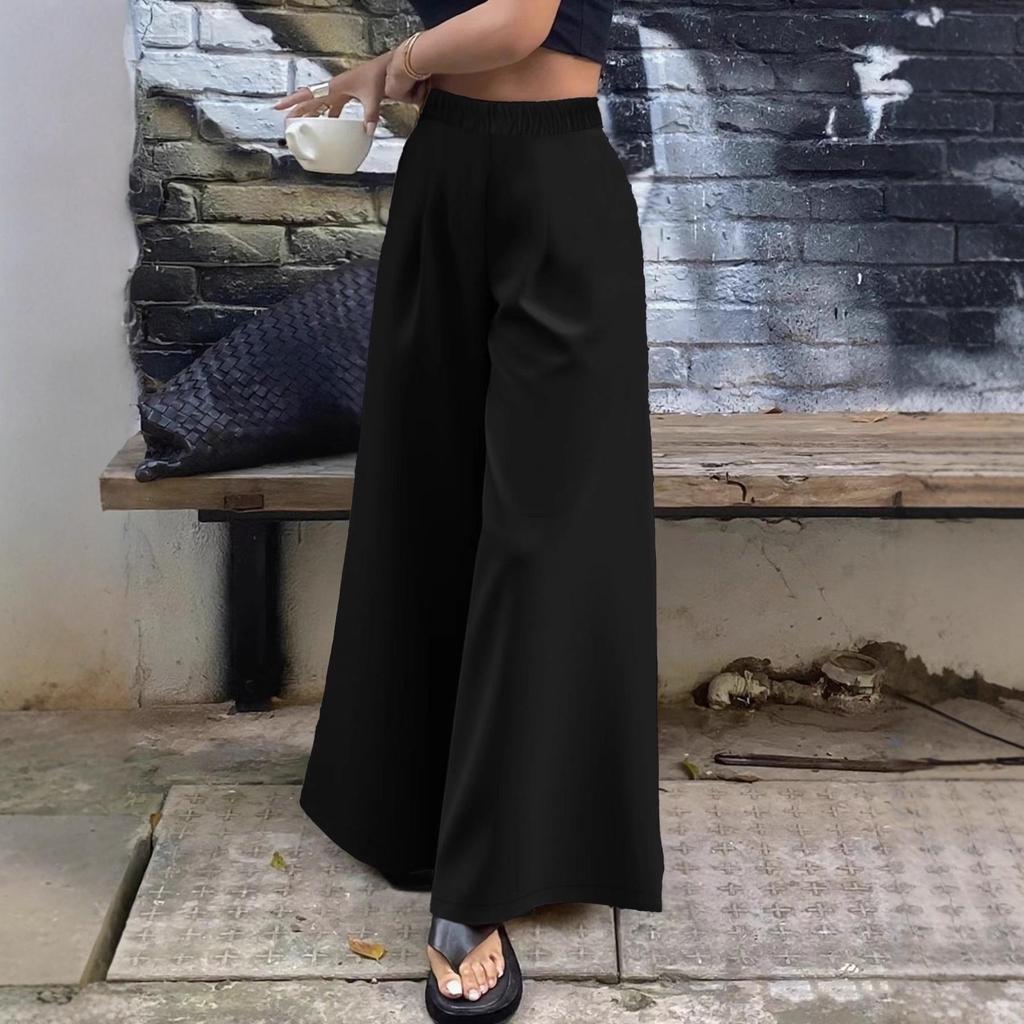 2025 Damen-Hose mit weitem Bein und elastischem Bund in Übergröße - Schlicht, Modisch, Lässig in Schwarz & Weiß