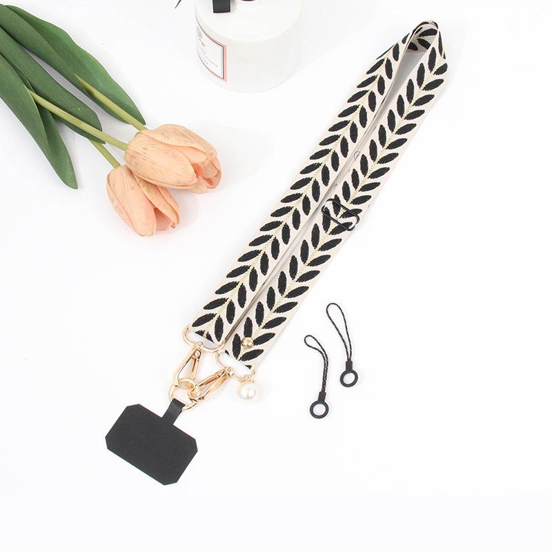 Universal Adjustable Leaf Shaped Phone Lanyard for Women Crossbody Single Shoulder Neck Strap Pearl Pendant Hanging Anti Loss