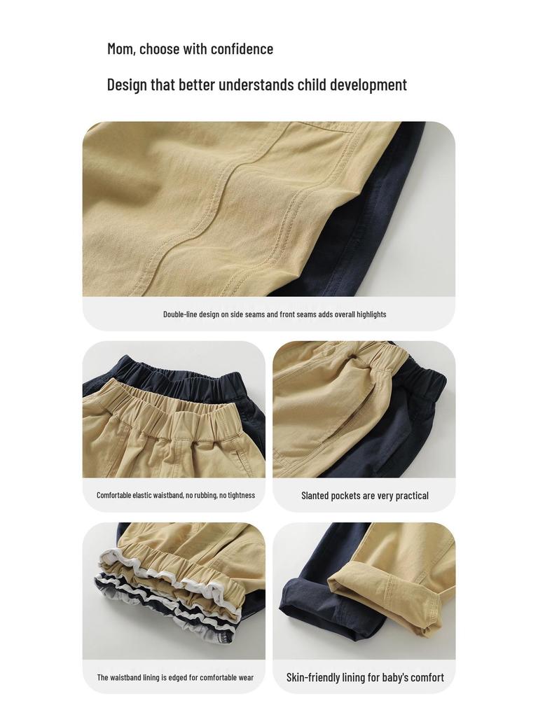Right European Boys' Pure Cotton Work Pants - 2026 Spring & Autumn Style, Medium & Large Casual Trendy Children's Wear