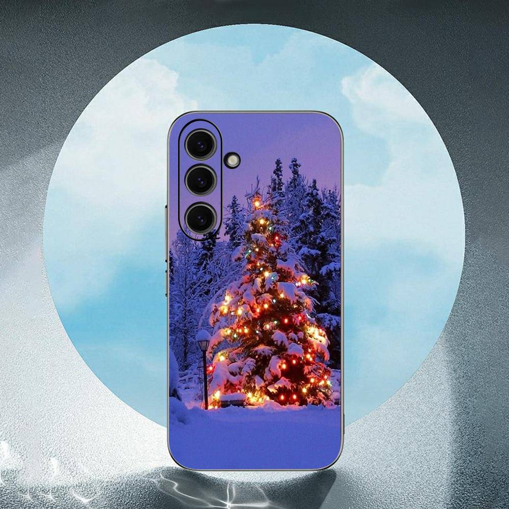 Merry Christmas Tree For Samsung Galaxy S25 S24 S23 Ultra S22 S21 Plus S20 Black Soft Silicone Protective Case