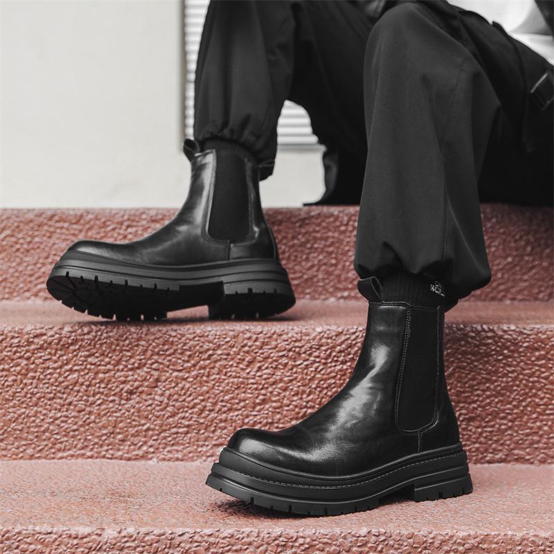 2024 Men's High Top Martin Boots Thick Sole Height Increasing Sleeve Feet Youth Fashion Smoke Boots Trend Boots 14403-J