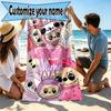 Custom Name Personalized Labubu Print Beach Towel, for Trip Camping Beach Party Home Decor, Birthday Gift for Family & Friends