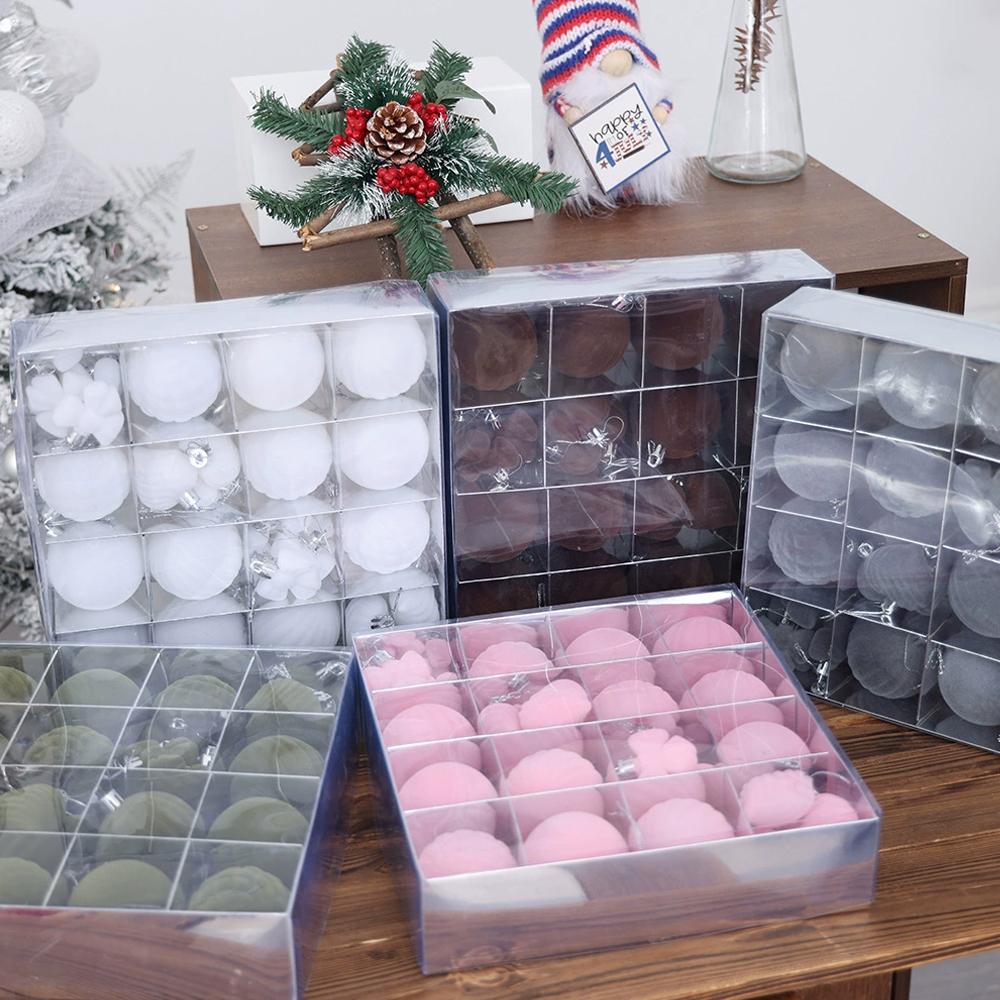 6CM Colored Plush Christmas Ball Christmas Decorations Plastic Ball Christmas Tree Decoration Pendant 2026 New Year Gift