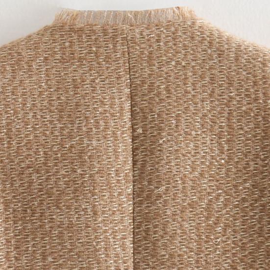 Jachete Blazer Tweed Crop pentru Femei Mânecă Lungă cu Nasturi Palton Scurt