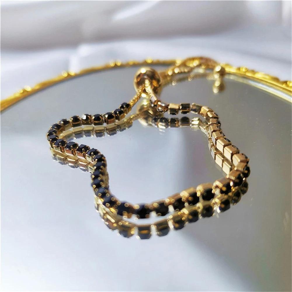 Shiny Rhinestone Metal Bracelet for Women Colorful Thin Adjustable Bangles Wedding Party Summer Beach Jewelry Accessories Gift