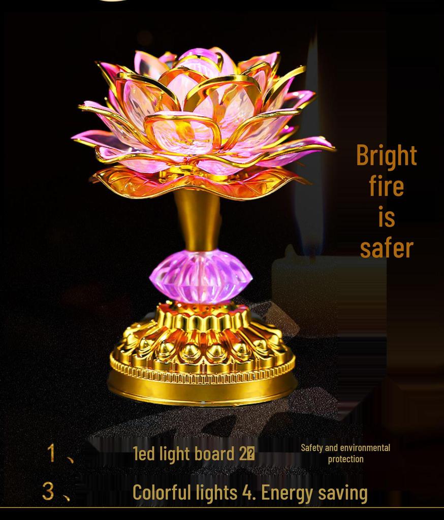 LED Seven-Colored Lotus Buddha Lamp - Rechargeable Guanyin Offering Light