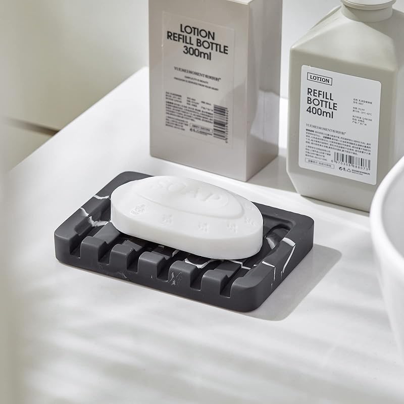 INIUNIK Self Draining Soap Dish, Bar Soap Holder Soap Dishes for Bar Soap, Marble Look Soap Dish for Shower Soap Bar Hol 5.1 x 3.5 x 0.7 in чёрный