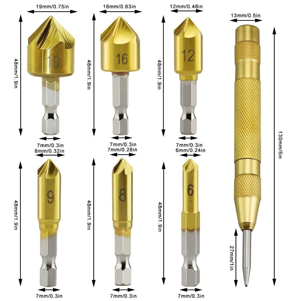 6pcs 90 Degree Countersink Drill Bit Set 5 Flute Chamfering Tool  Woodworking Drilling
