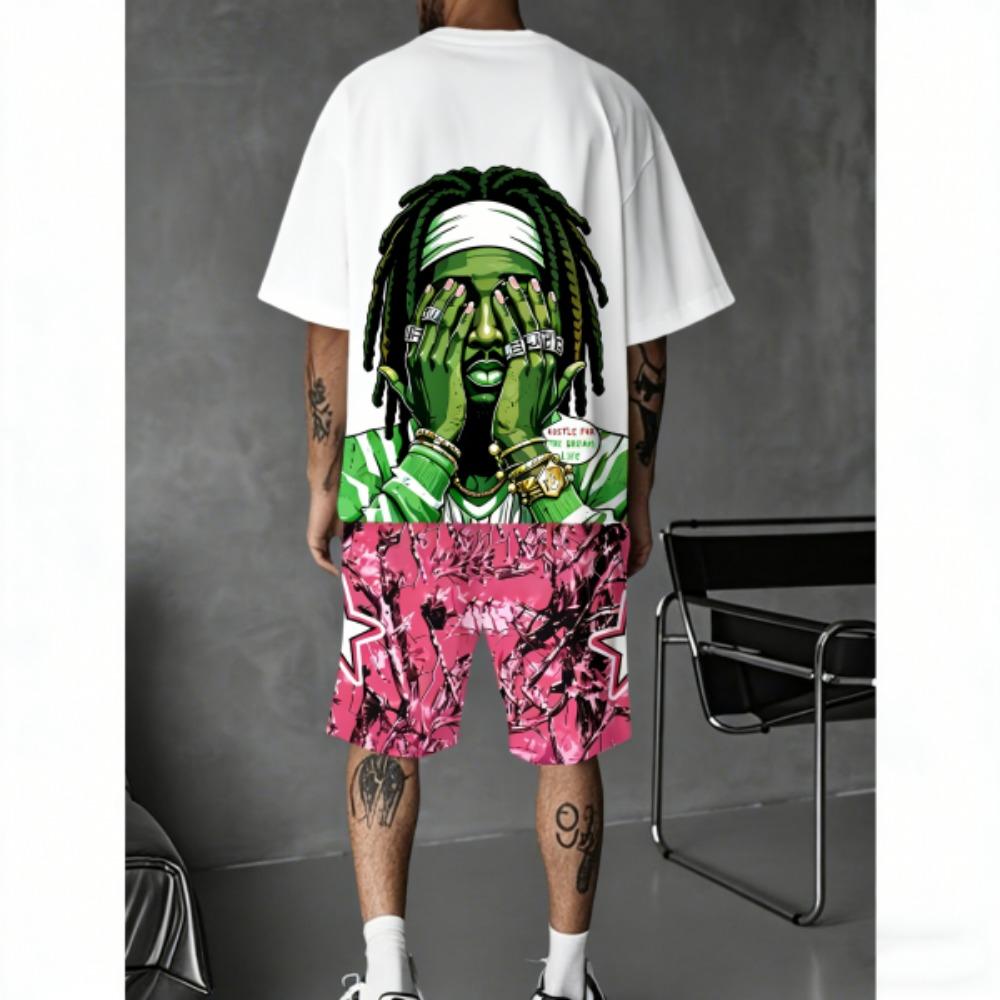 Men's Set Funny Anime Printed Men's T-shirt and Shorts 2 Piece Set Summer Casual Outdoor Men's and Women's Outfit Men's Clothing