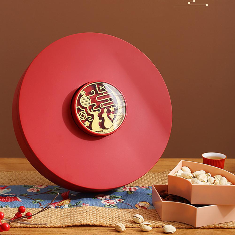 Festive New Year Candy Plate Home Living Room Large Capacity Divided Snack Candy Box With Lid Nuts Melon Seeds Dried Fruit Plate
