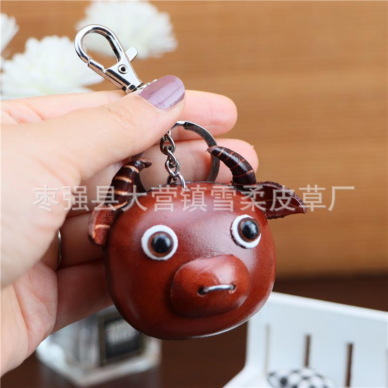 The First Layer Of Cowhide Calf Keychain Pendant Motorcycle Car Key Chain Accessories Bag Pendant Cute Trendy