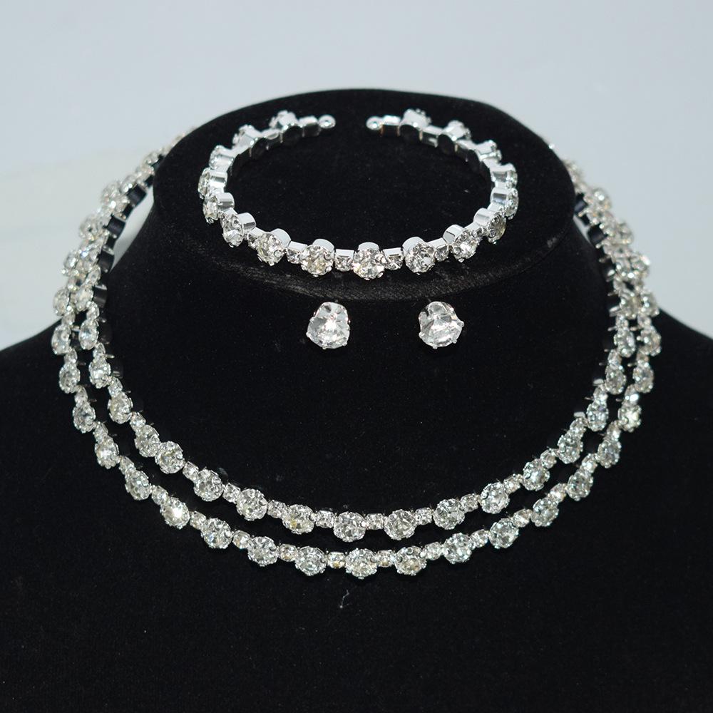 Gold & Silver Rhinestone Jewelry Set: Choker, Bracelet, Stud Earrings, & Necklace