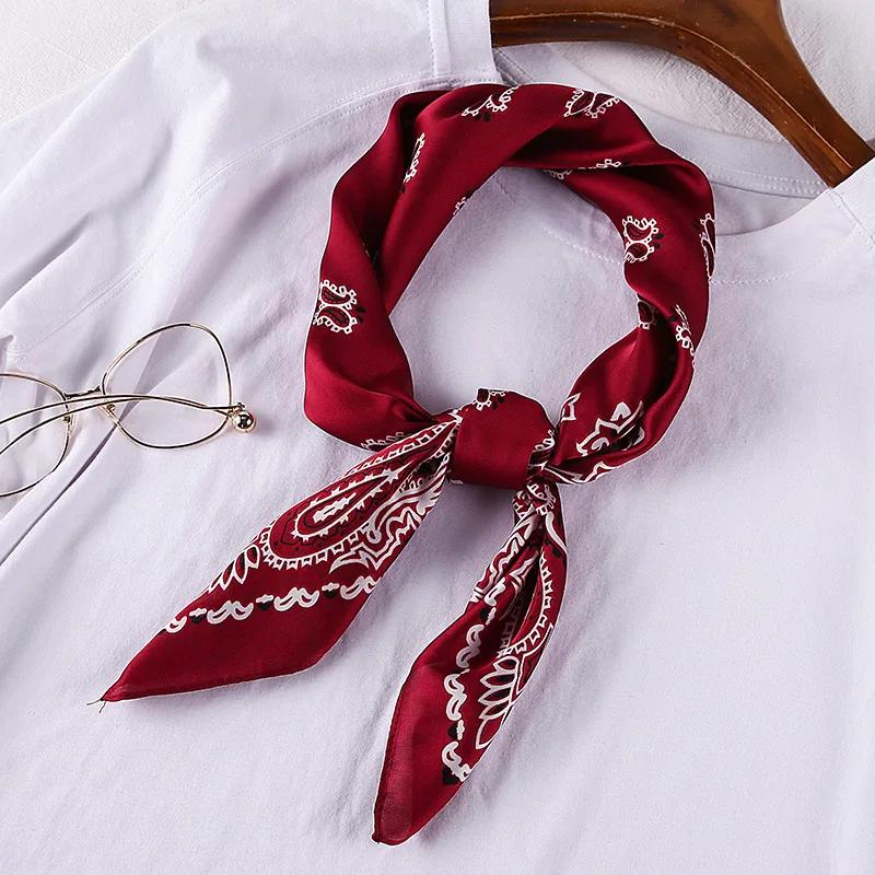 70cm Bandana Head Scarf For Women Fashion Paisley Print Handkerchief Silk Satin Hijab Scarfs Female Square Neck Scarves Dropship