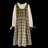 College Style Fake Two Green Plaid Dresses Autumn and Winter Women's Clothing New Small Men Wear Long Dresses