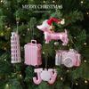 Plastic Christmas Tree Ornament Glossy Pink Finish Xmas Decor Charm  Festive Scene Layout