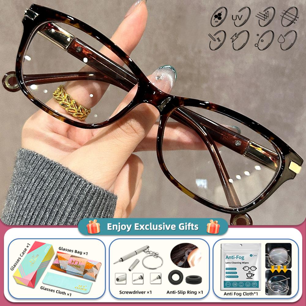 CLLOIO Retro Anti Blue Light Reading Progressive Prescription Glasses Women Simple Myopia Student Computer Protection Eyeglasses