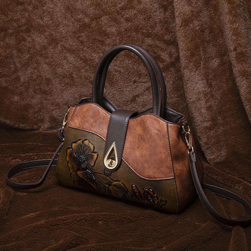 2025 Vintage Shoulder Crossbody Bags for Women Splicing Literary Embossed Handbag For Ladies Gift Purse PU Leather Women Bags