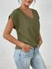 2026 Hot Sale Women's Solid Color V-neck T-shirt, Elegant Short-sleeved Top for Spring/Summer, European American Style