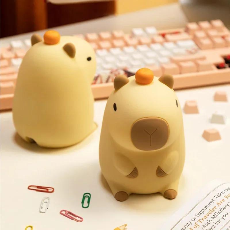 Cute Cartoon Capybara LED Night Light Silicone Animal Lamp USB Rechargeable Timing Dimming Sleep Night Lamp for Children's Gifts