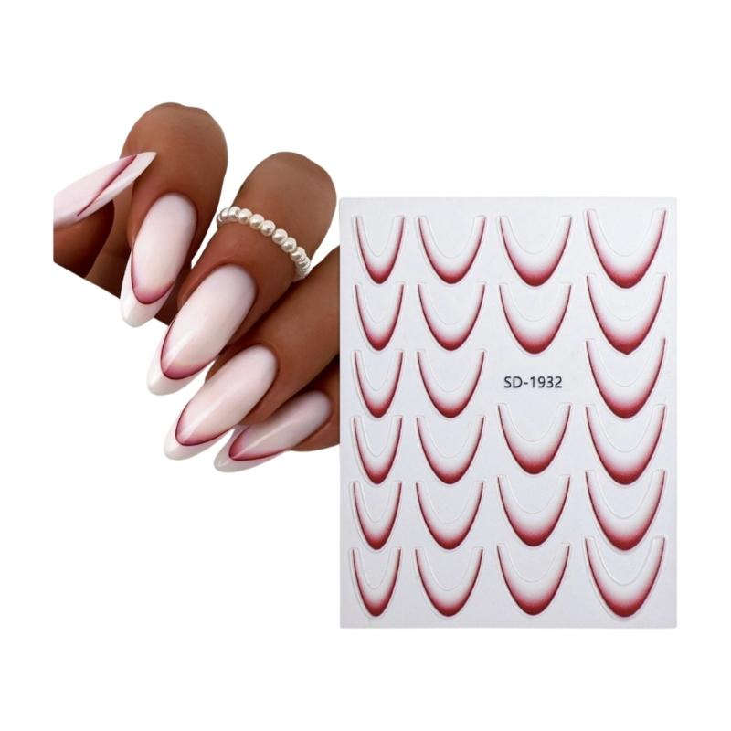 French Tip Nail Stickers French Line Nail Art Stickers Gradient Nail Decals Nail Art Decorations for Woman and Girls