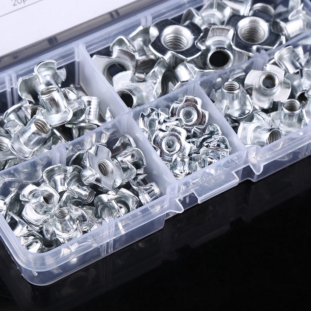 90pcs Carbon Steel M3 M4 M5 M6 M8 Four Pronged T Nuts Blind Inserts Nut for Wood Furniture