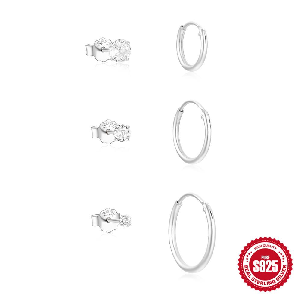 

Stylish And Simple S925 Sterling Silver J Classic Basic Plain Ring 6-Piece Earring Stud Earring Set Earring Set 925 silver