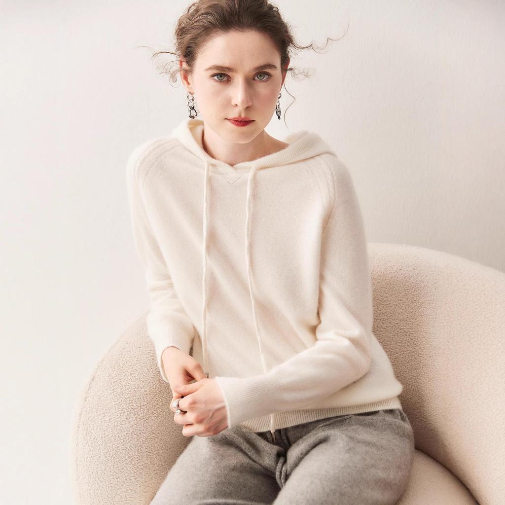 Autumn/Winter Women's Hooded Seamless Mountain Velvet Raglan Sweater Knitwear