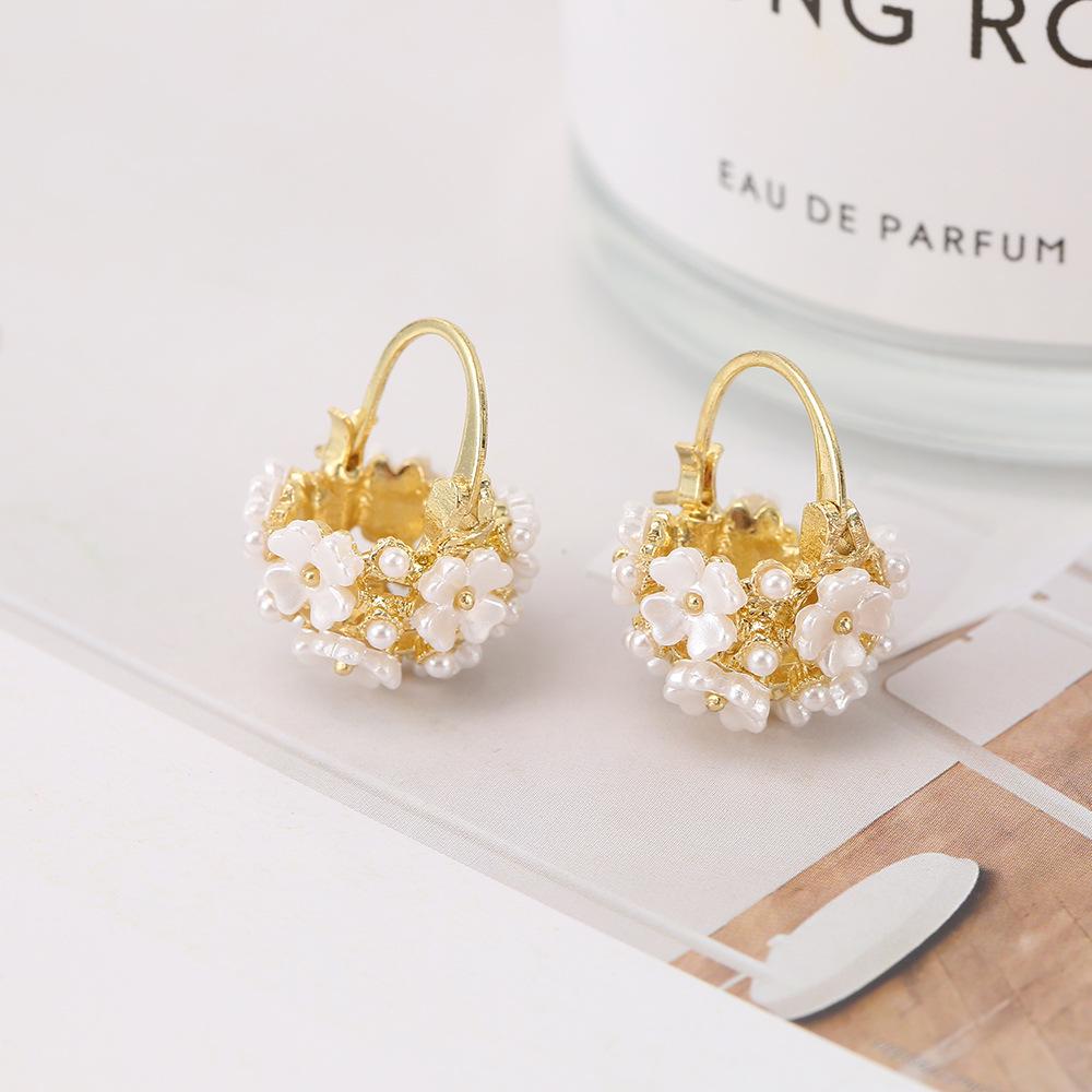Korean Mori Style Flower Rhinestone Ball Earrings: Elegant Temperament Ear Cuffs for Women