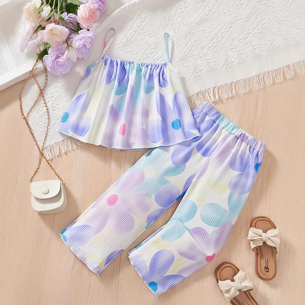 Girls Fashion Set Summer Children Tie Dye Halter Pants Summer Casual Two-piece Set