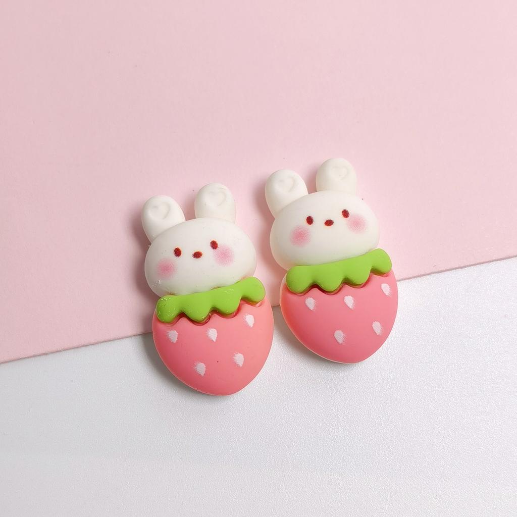 Hot Selling Strawberry Rabbit Easter Resin Embellishments 100Pcs Lovely Cartoon Rabbit Crafts for DIY Crafting Phone Case Decor