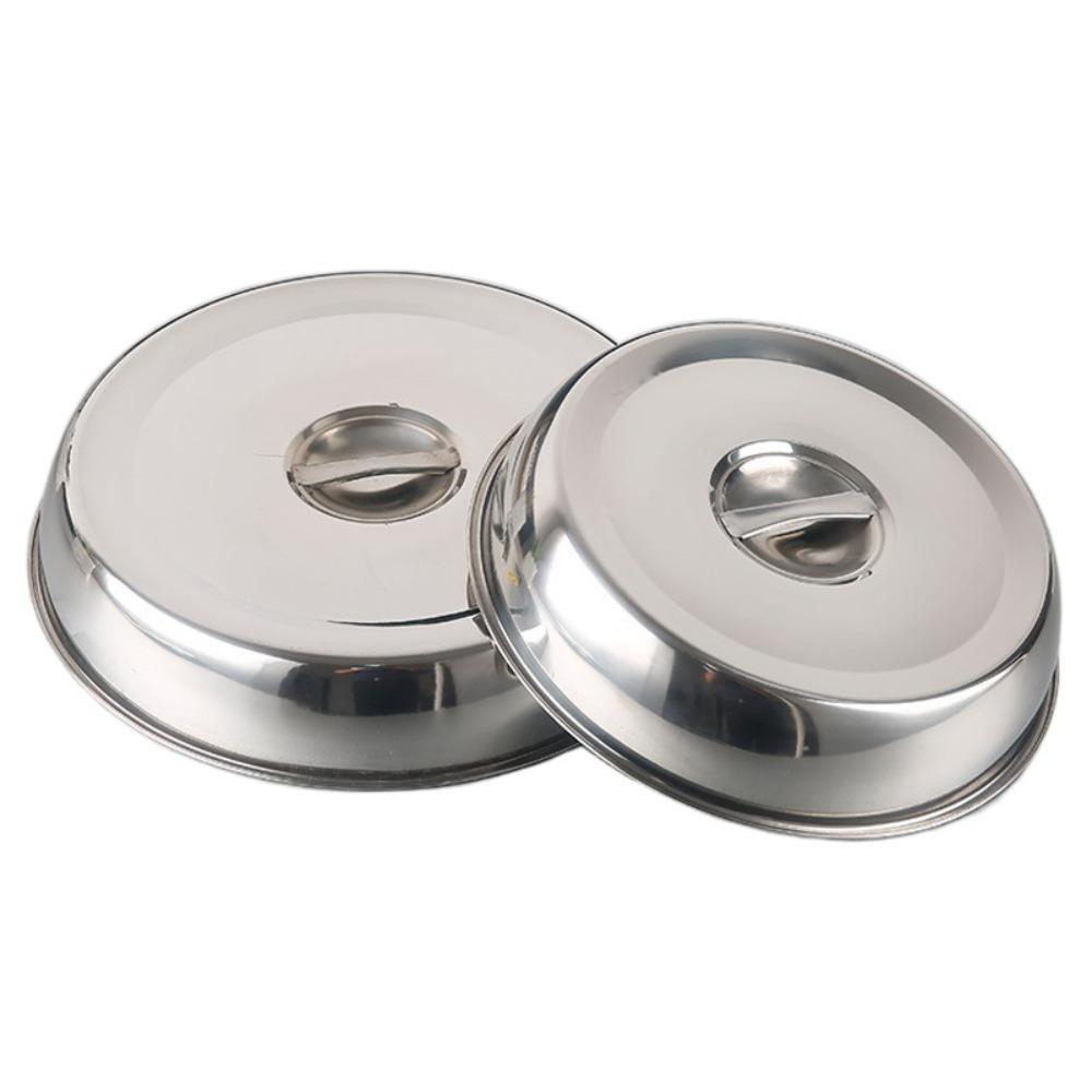 2pcs Round Raised Pot Lids Cover Stainless Steel Teppanyaki Cover Steak Dish Cover Hotel Supplies
