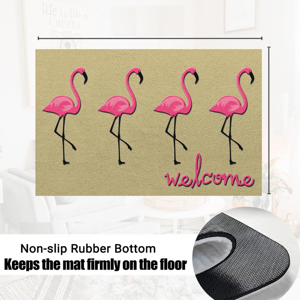 Pink Flamingos Welcome Door Mat,Rubber Doormat Funny Entrance,Non-Slip Floor Mat Kitchen,Dog Mat