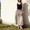 Johnature Women Skirts Summer Chinese Style Elastic Waist Solid Color Soft Female Loose A-Line Skirts