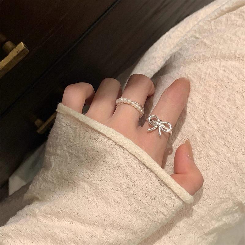Bow Pearl Cross Ring Female Ring Design Index Finger Ring