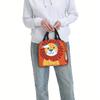 1pc Thermal Insulated Bag with Cute Lion Design Orange Background Non-Food Contact Thermal Insulation
