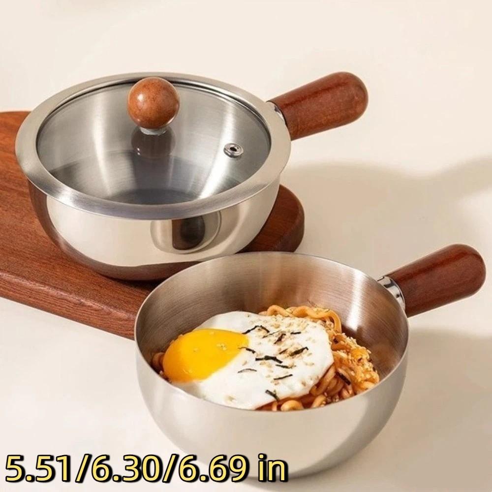 Wooden Handle Single-person Pot Thickened Heat-Resistant Stainless Steel Pot Non-stick Even Heat Distribution Yogurt Bowl