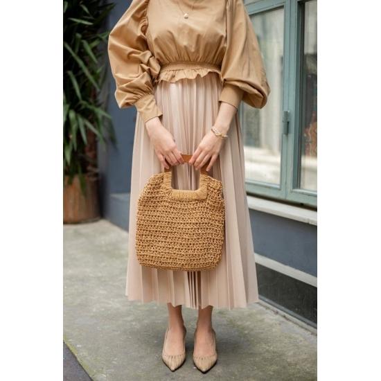 Elastic Waist Balloon Sleeve Mini Shirt