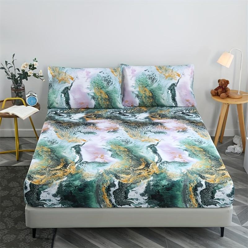 100% Polyester Mikrofiber Marmormönstrat Lakan- & Örngottset - Andningsbart, Året-runt, Vävt Överkast med 2 Örngott