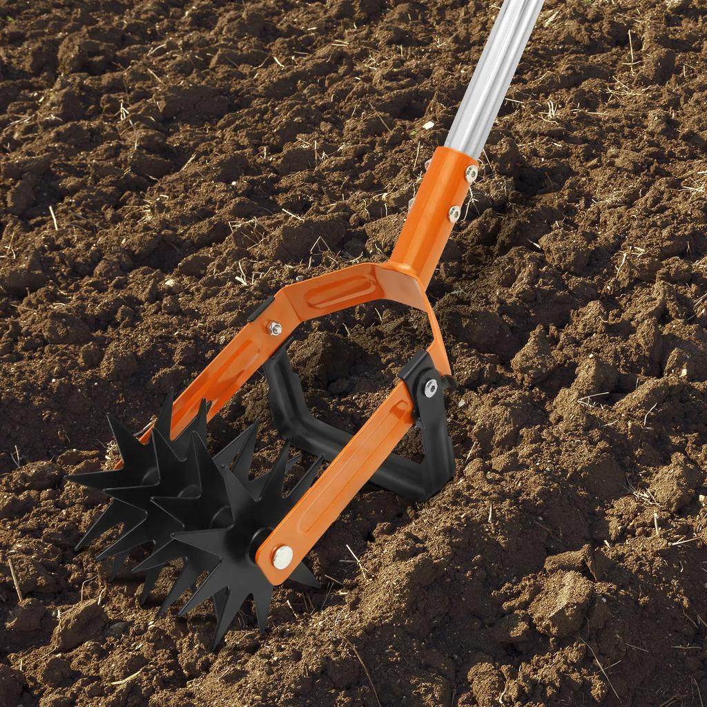 Manillar Rotocultivador Acero Inoxidable Rotocultivador con Mango Largo de 57.48 Pulgadas Ahorra Esfuerzo Cultivador de Jardín para Tierra