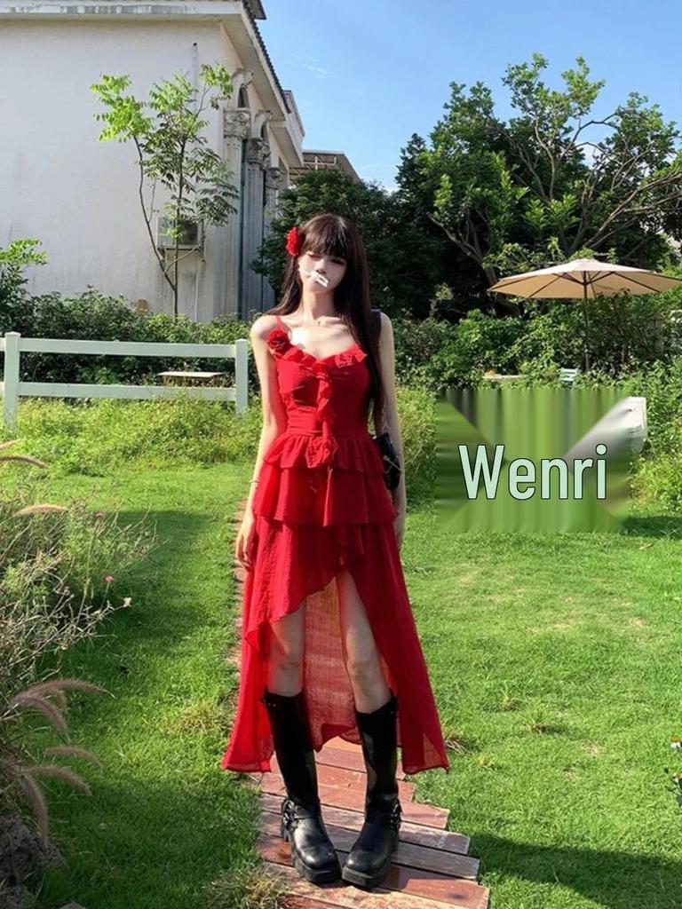 Women's Summer Irregular Mesh Camisole Dress - Waist-Cinching, Slimming, Hip-Hugging Style